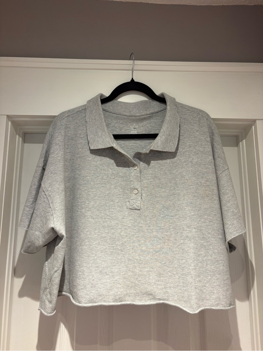 Offline by Aerie Cropped Polo Top in Heather Gray
